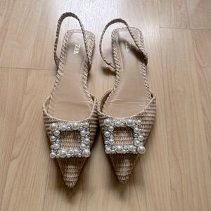 Zara embellished raffia slingback - size 40